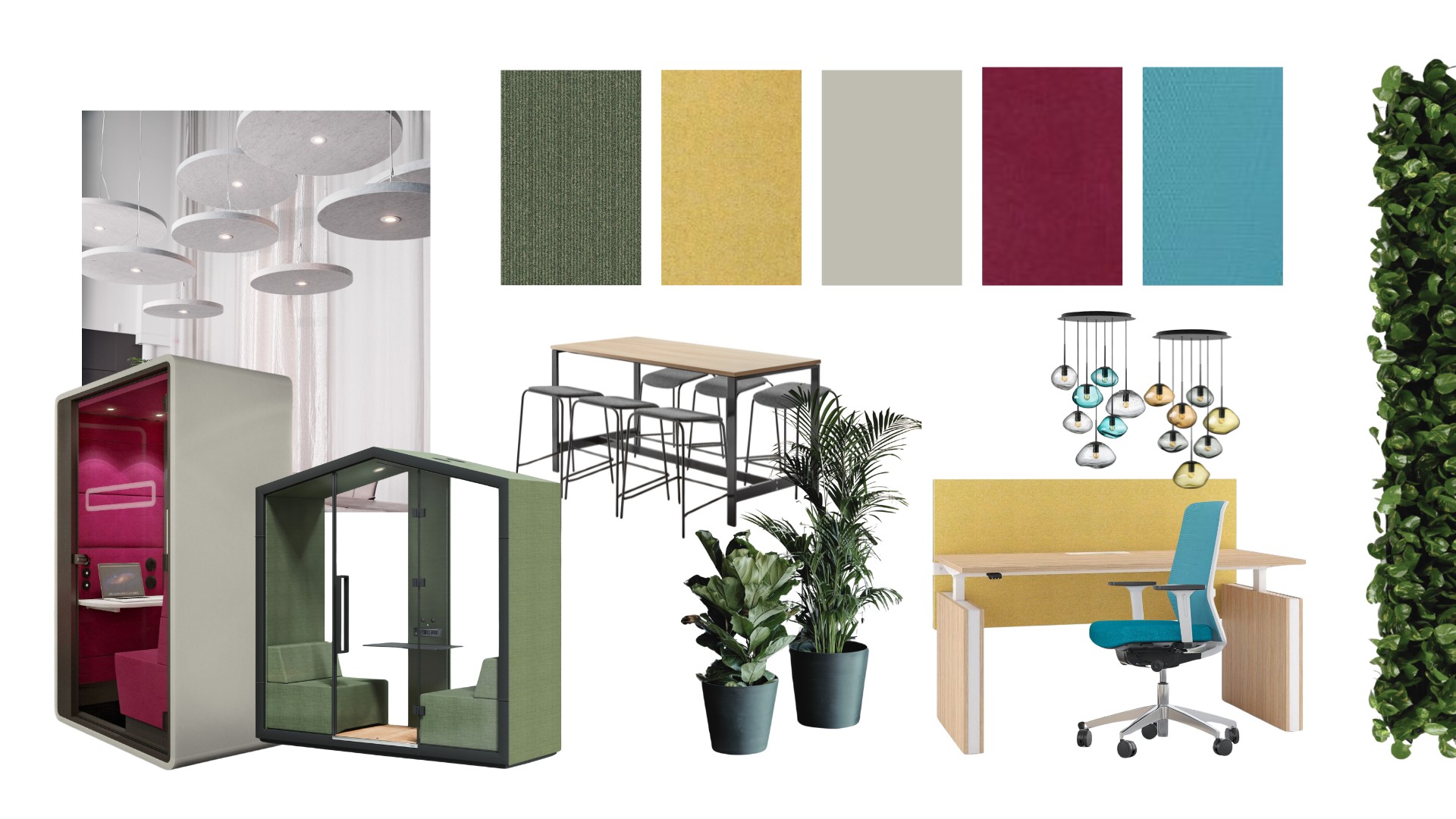 Moodboard, varme farger og grønt